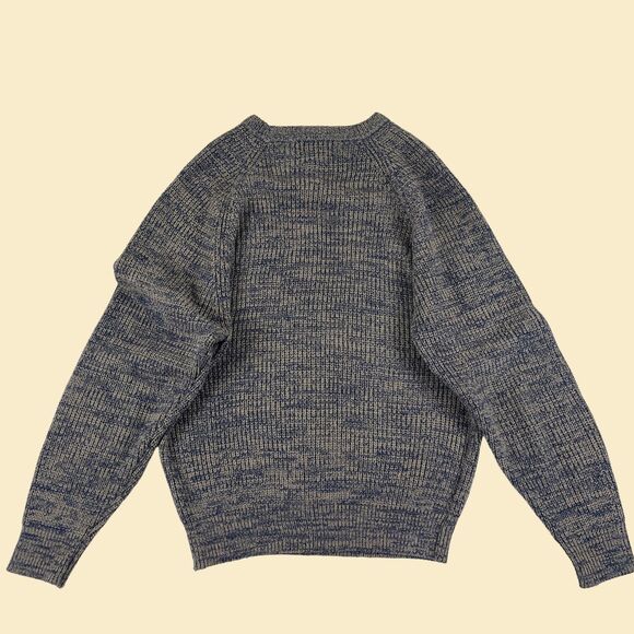 1980s XL crewneck sweater by Expressions, vintage blue & beige acrylic pullover - Picture 8 of 9
